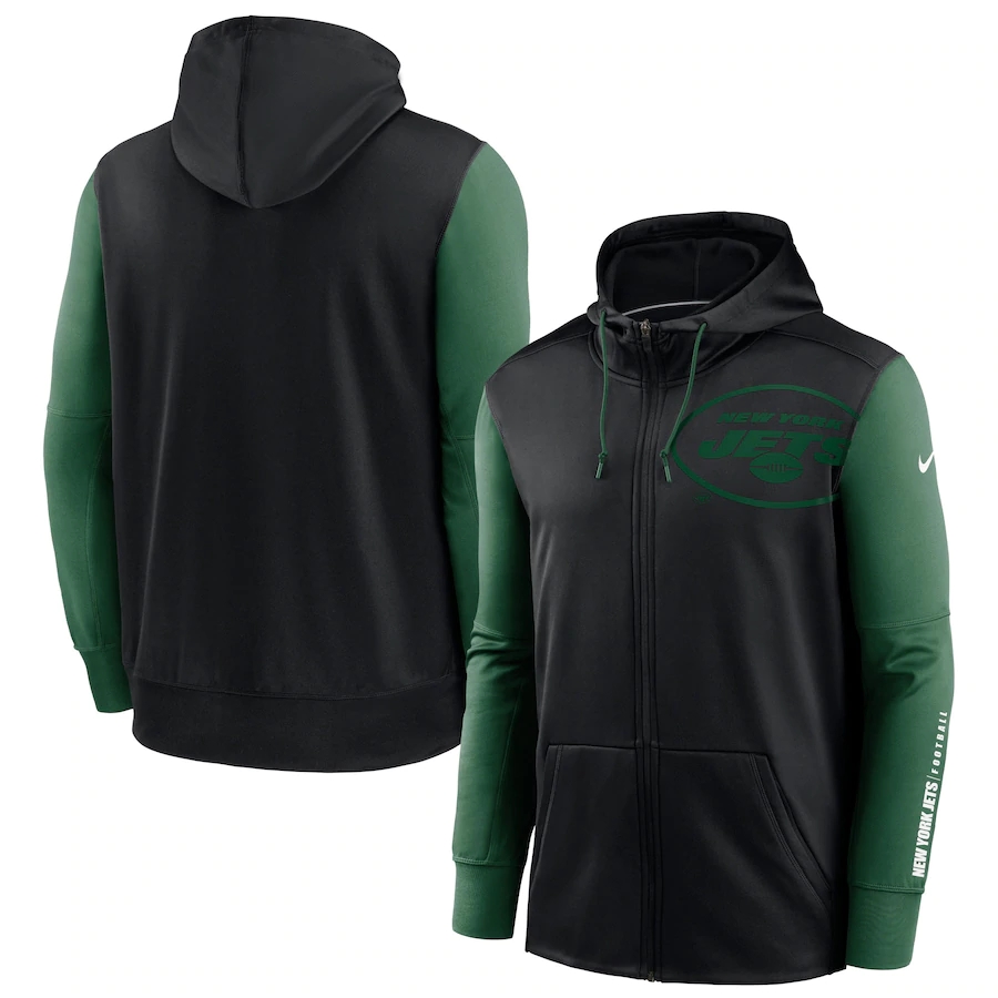 NFL Nike New York Jets Black Green Fan Gear Mascot Performance FullZip Hoodie->atlanta hawks->NBA Jersey